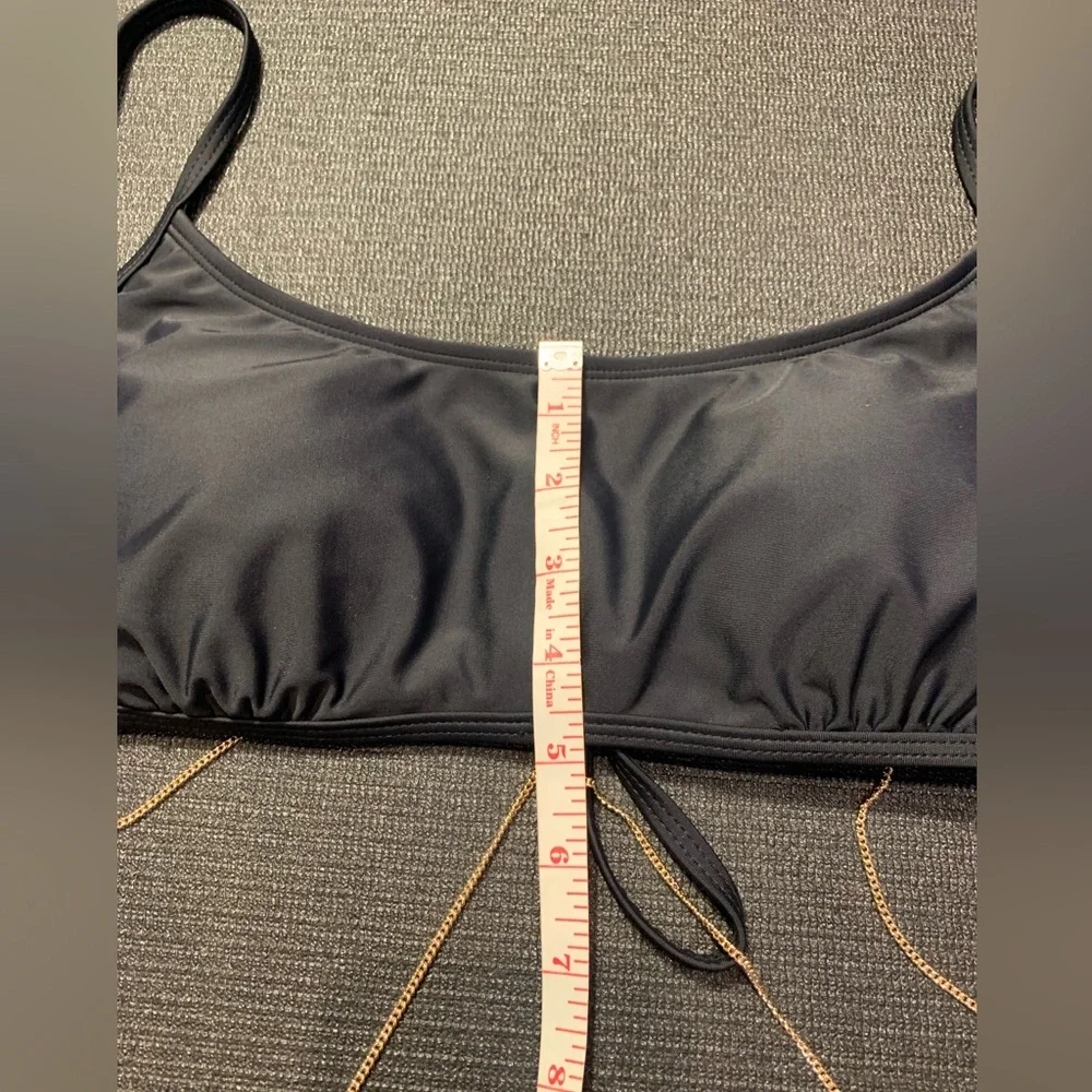 New Lost Ink Black Bikini Top with Removable Gold‎ Body Chain Size 10 Very Sexy